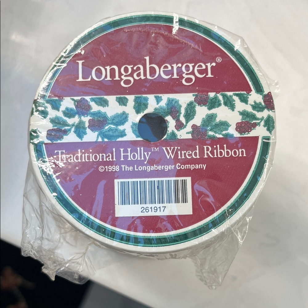 Longaberger Holly Wired Ribbon - Green and Red